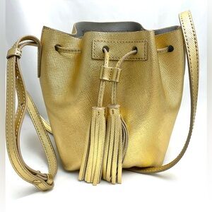 J Crew small Golden Leather Drawstring Bucket Crossbody Bag